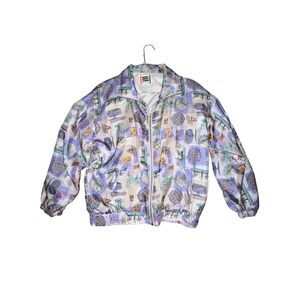 Vintage EVR 100% Silk Nautical Print Bomber Jacket Purple Blue Small Petite